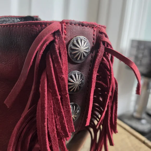 LIBERTY Black Red Fringe Open-Toe Ankle Booties - Picture 3 of 9